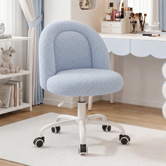 Romorgniz Vanity Chair Height Adjustable Desk Chair with Wheels, Armless Office Chair with Soft Lumbar Support for Small Space, Bedroom, Home office, Light Blue