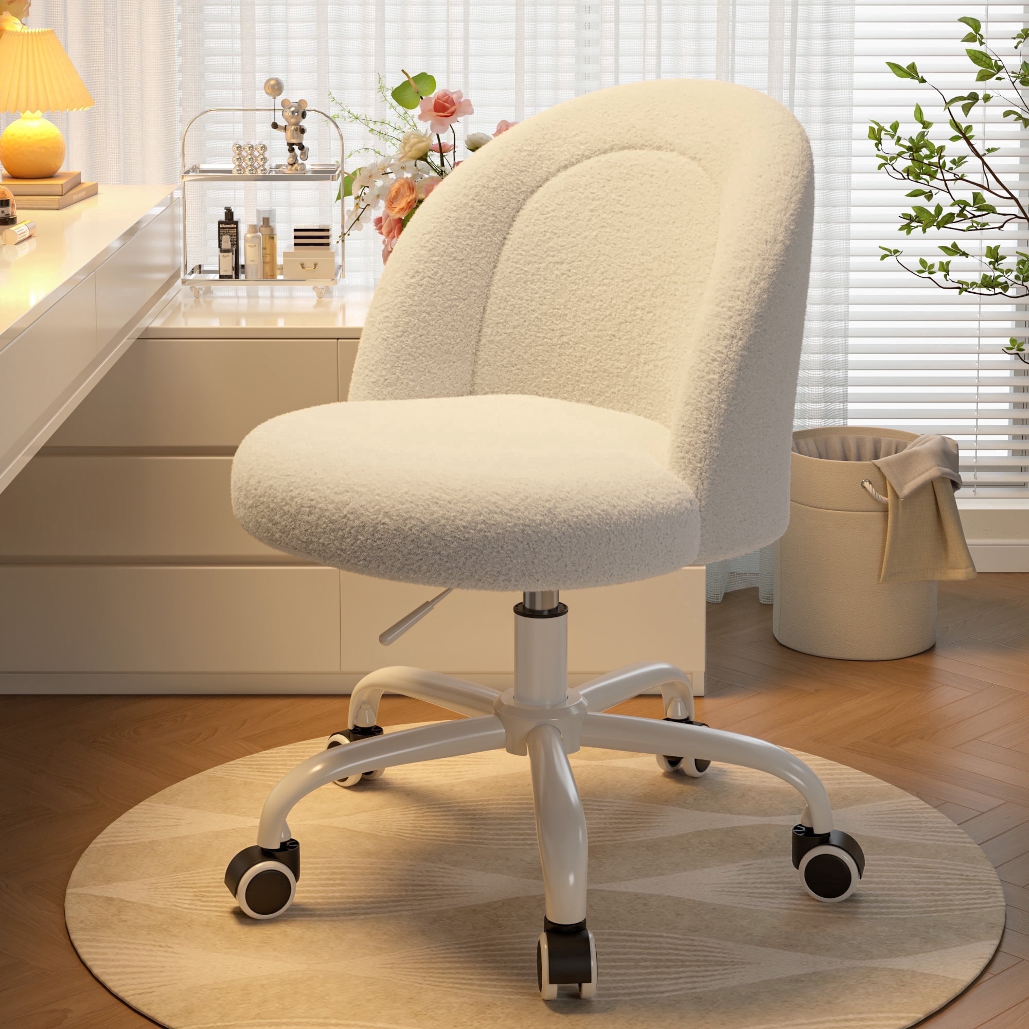 Romorgniz, Vanity Chair, White, Height Adjustable, with Wheels