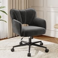 thumbnail image 1 of Romorgniz Vanity Chair with Wheels & Back Desk Chair Adjustable Height for Makeup, Work & Relaxation, Black, 1 of 11