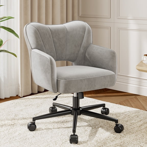 Romorgniz Vanity Chair with Wheels & Back Desk Chair Adjustable Height for Makeup, Work & Relaxation, Gray