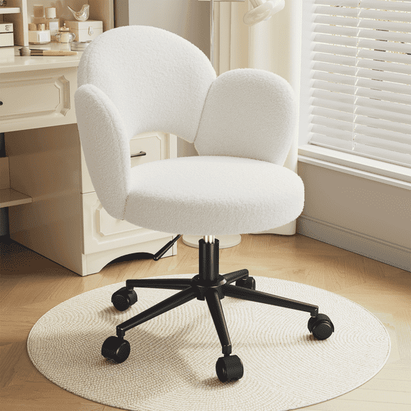 Romorgniz Vanity Chair with Wheels Height Adjustable Desk Chair with Back Cute Vanity Chair for Makeup & Relaxation, White