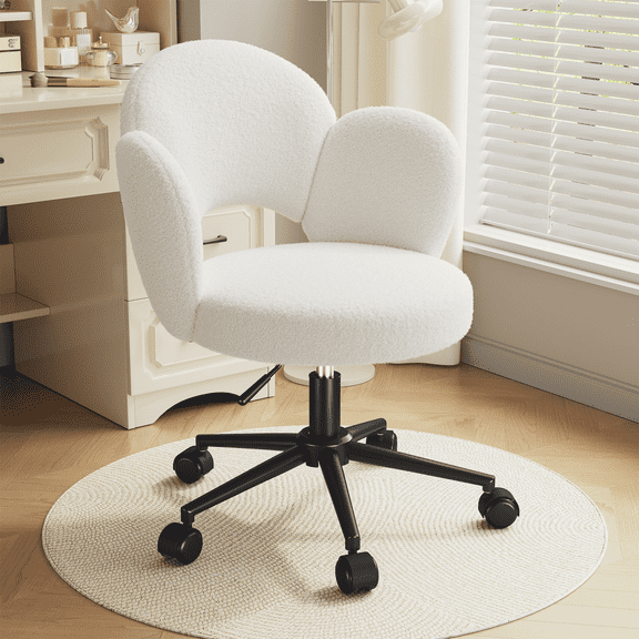 Romorgniz Vanity Chair with Wheels Height Adjustable Desk Chair with Back Cute Vanity Chair for Makeup & Relaxation, White