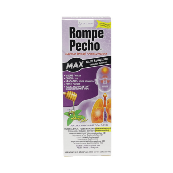 Rompe Pecho Max Multi-Symptom Maximum Strength Cough Syrup, Alcohol Free, 8 oz