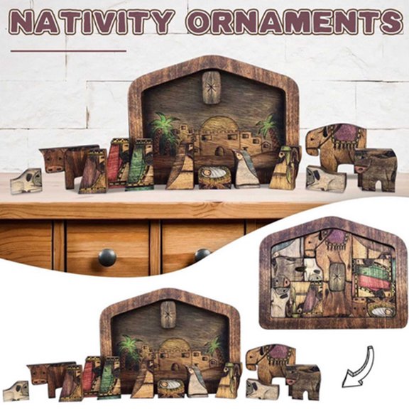 Rompecabezas de la Natividad con grabado en madera, juego de rompecabezas de madera, juego de marco de fotos de la Natividad Families Gifts