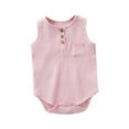 thumbnail image 1 of Romper For Toddler Summer Sleeveless Crew Neck Button One Piece Oneise Comfy Breathable Jumpsuit With Pocket (6 Months, Pink), 1 of 3