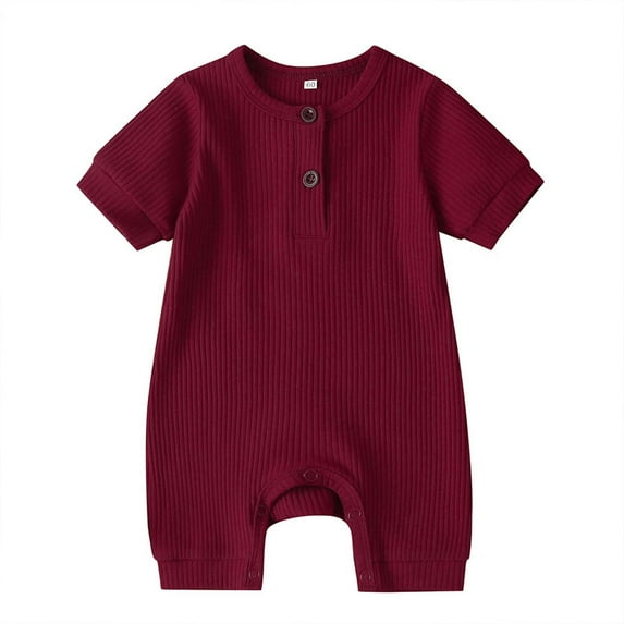 Romper Jumpsuit Child'S Summer Jumpsuit Boys and Girls Baby Botton Short Sleeve Round Neck Cute Solid Shorts Rompers New Casual Winter Jumpsuits Red Newborn