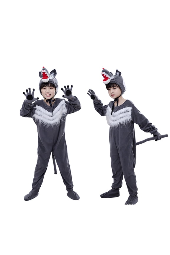 Romper Jumpsuit Kids Animal Themed Romper Wolf Stage Jumpsuit Loose Dance Playsuit Performance Party Daily Wear Dark Gray 4T-5T