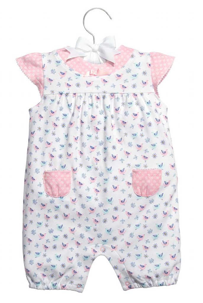 C.R. GIBSON Romper Little Birdie (Baby Girls 3-6M) Pink Blue Bird Spring Summer