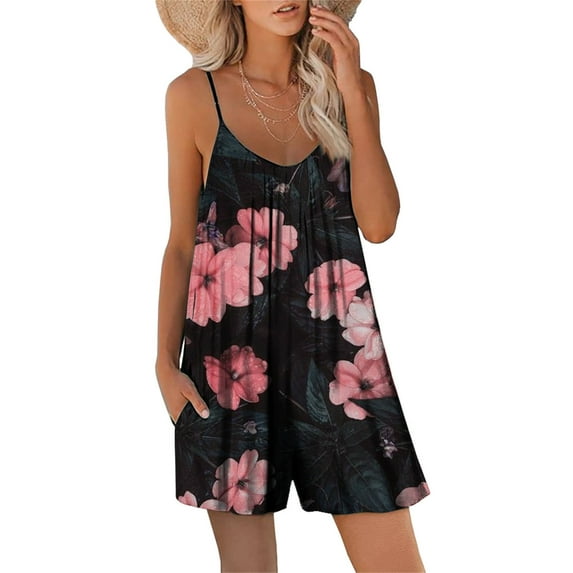 Romper Shorts Jumpsuit For Women Women's Casual Jumpsuit Summer Sleeveless Jumpsuit Loose Shorts Jumpsuit Belt Pocket Black S