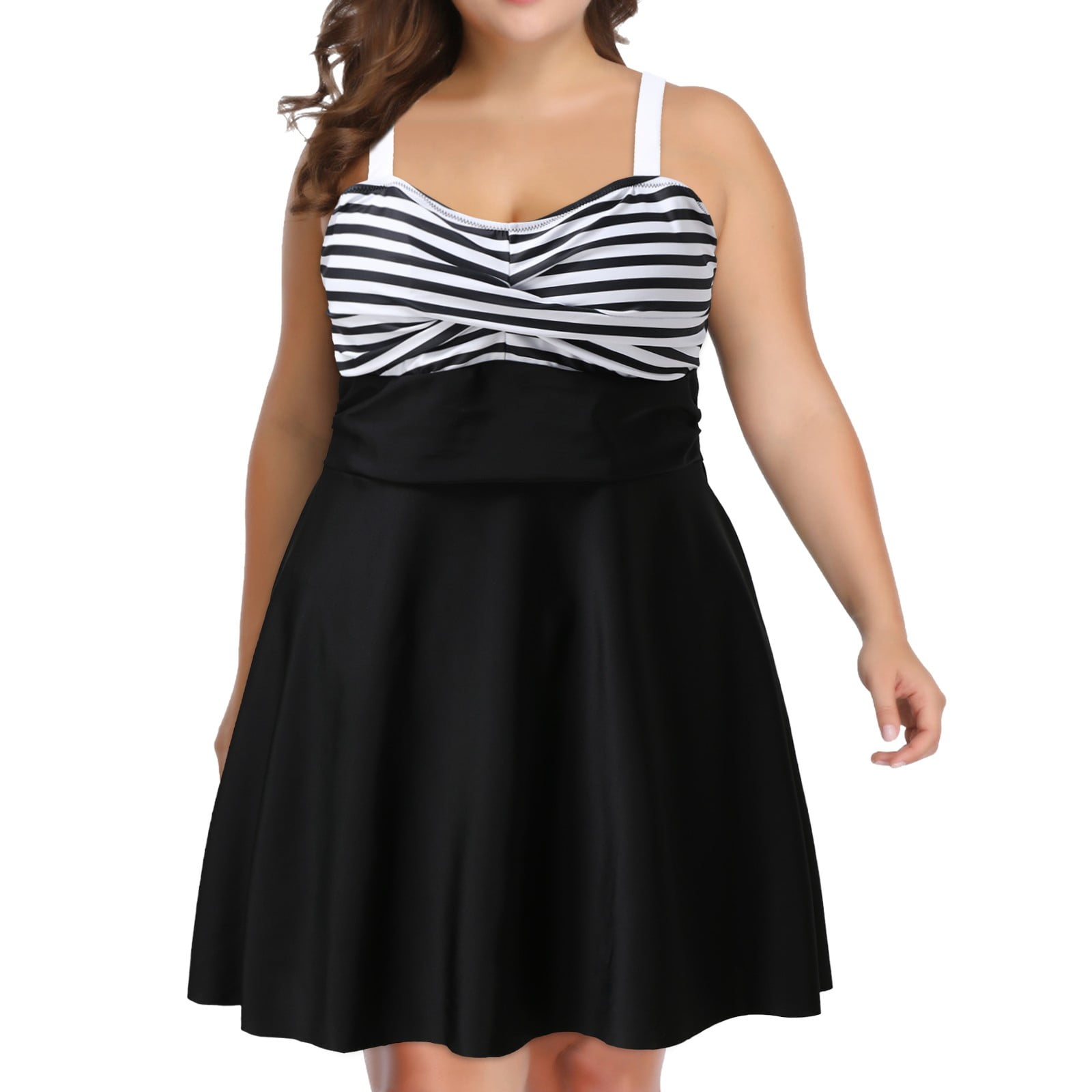 Romper with Skirt Overlay for Girls with Stripes Swimsuits For Women Two Piece Plus Size Tankinis High Waist Training Flounce Swim Dress With Shorts Sunflower Bathing Suits Walmart