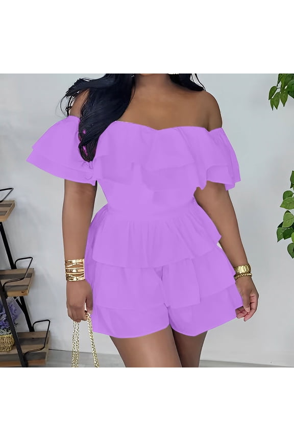 Rompers For Women 2025 Summer Casual Sleeveless Short Jumpsuits Loose Fit Button Overalls With Pockets Purple 2Xl