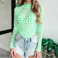 thumbnail image 1 of Rompers for Women Green Bodysuit St Patricks Day Women's Irish Shamrock Bodysuit Turtle Neck Sheer Mesh Long Sleeve Tops Body Suit Jumpsuit Slim Fit Lightweight(Light Green,M), 1 of 7