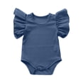 thumbnail image 1 of Rompers for Girls Minimalist Solid Short Sleeve Crew Neck Infant Ruffle Trim Bodysuit Spring Summer Versatile Outfit, 1 of 5