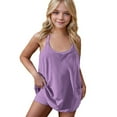 thumbnail image 1 of Rompers for Juniors Girls Size 5-15 Cute Sleeveless One-Piece Jumpsuits Teens Kids Trendy Solid Crewneck Short Romper with Pockets, 1 of 7