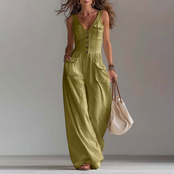 Rompers for Women Casual Summer Jumpsuits Sleeveless Loose Spaghetti Strap Overalls Jumpers Yellow XXL