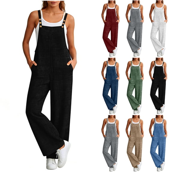 Rompers for Women Dressy Sawvnm Women's Sleeveless Style Camisole Linen Dress Round Neck Ankle-length Dresses Black XL