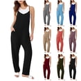 thumbnail image 1 of Rompers for Women Sleeveless V Neck Jumpsuits Cropped Loose Casual Pants with Pockets, 1 of 7