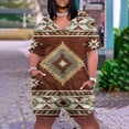 thumbnail image 1 of Rompers for Women Snoarin Plus Size Printed V Neck Short Sleeve Wide Leg Pants Overalls Jumpers with Pockets 2023 on Clearance, 1 of 6