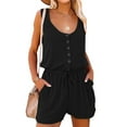 thumbnail image 1 of Rompers for Women Snoarin Plus Size Sexy Button V-Neck Sleeveless Loose Fit Overalls Jumpers with Pockets 2023, 1 of 4