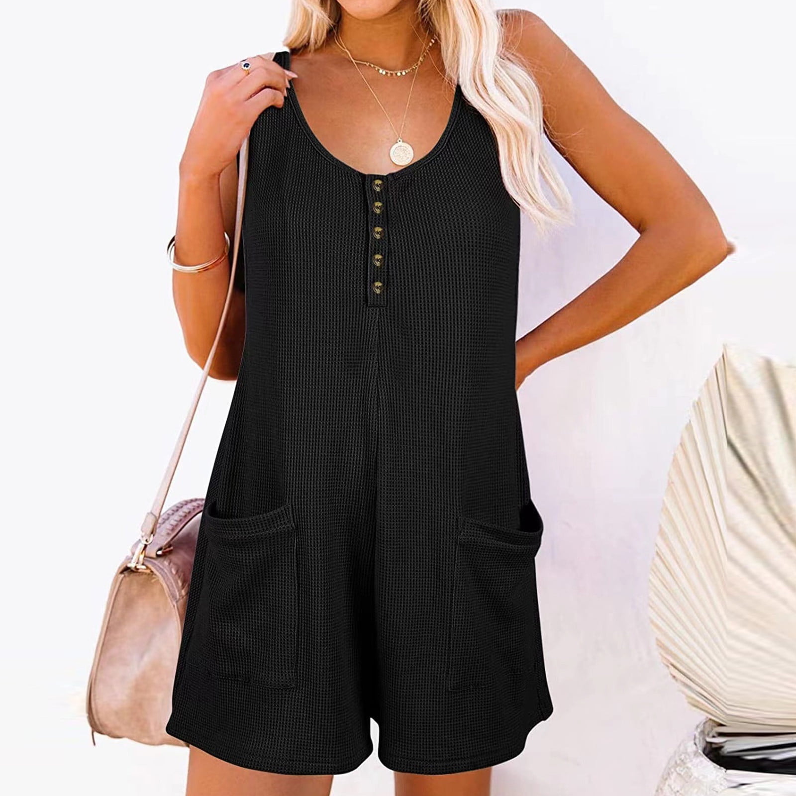 Rompers for Women Snoarin Plus Size Sexy Button V-Neck Sleeveless Loose ...