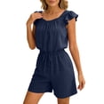 thumbnail image 1 of Rompers for Women Summer Drawstring Ruffled Sleeve Shorts Jumpsuits with Pockets Lightweight Dressy Casual Overalls, 1 of 6