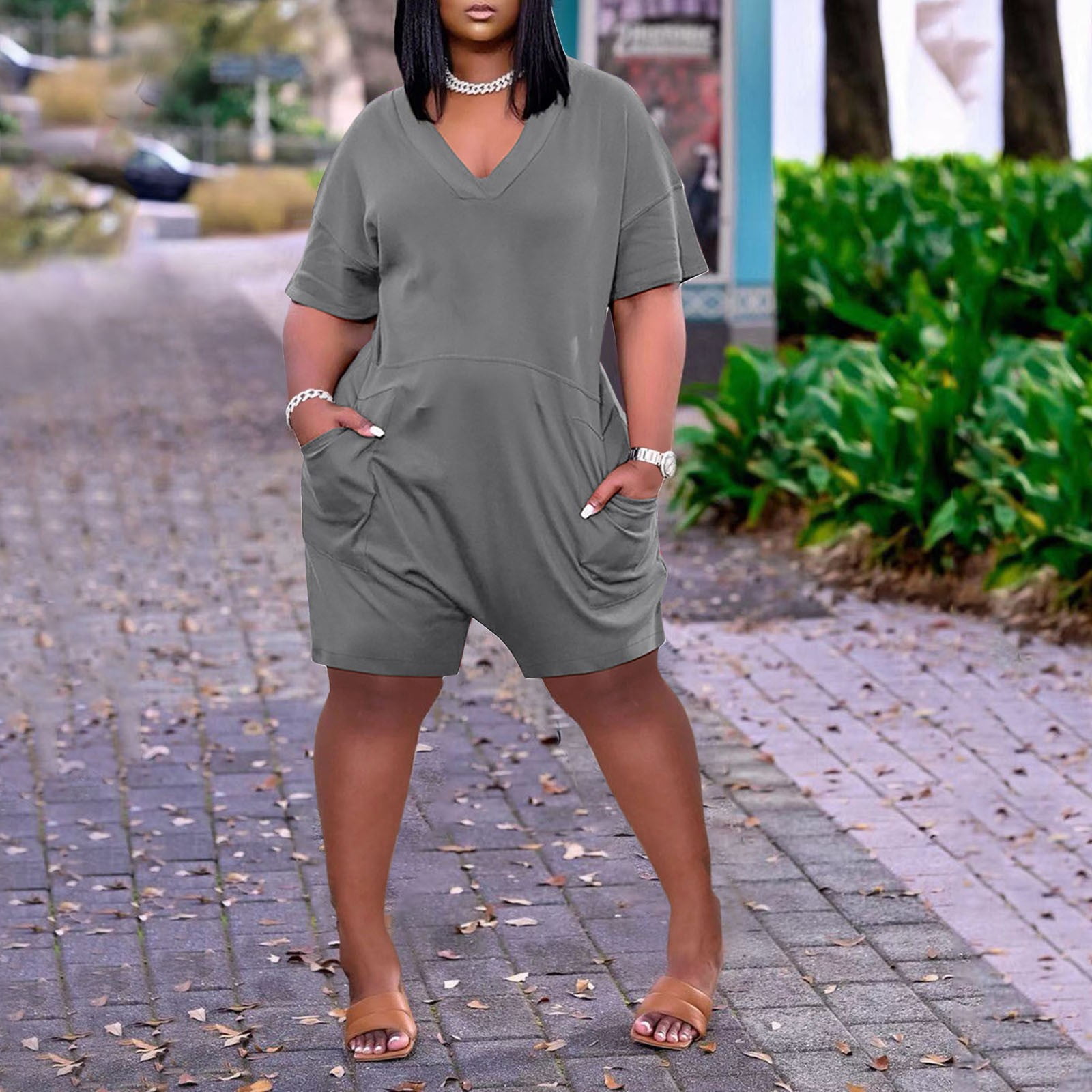 Rompers for Women Summer Wide Leg Printed V-Neck Short