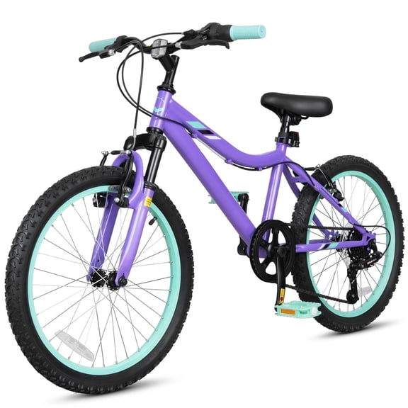 Hykolity 20 inch Kids Mountain Bike,6 Speed Kid Bicycle Age 6-11 Year Old with Front Suspension Fork,Adjustable Seat Height,High-Carbon Steel,Purple