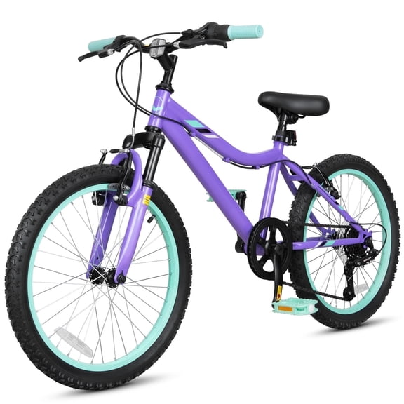 Hykolity 20 inch Kids Mountain Bike,6 Speed Kid Bicycle Age 6-11 Year Old with Front Suspension Fork,Adjustable Seat Height,High-Carbon Steel,Purple
