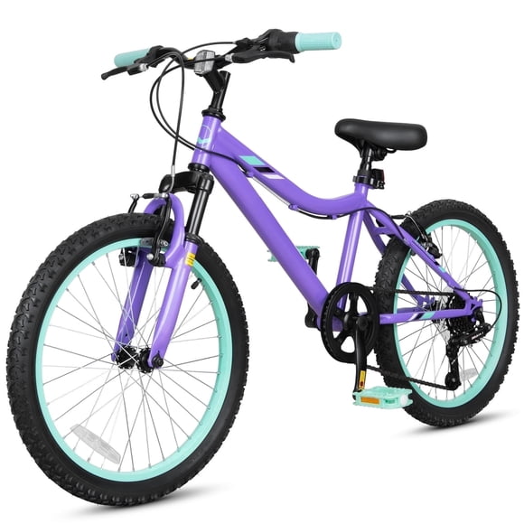 Hykolity 20 inch Kids Mountain Bike,6 Speed Kid Bicycle Age 6-11 Year Old with Front Suspension Fork,Adjustable Seat Height,High-Carbon Steel,Purple