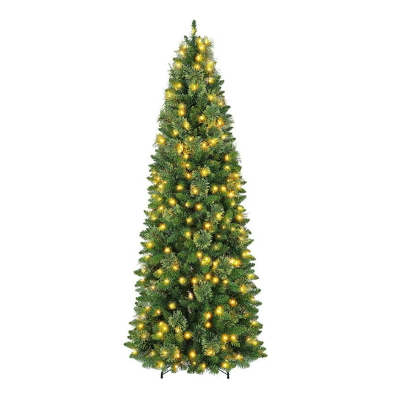 Romswi 6 ft Pencil Slim Artificial Christmas Tree with 200 Warm White LED Lights