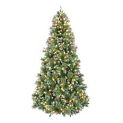 Romswi 6 ft Pre-lit Frosted Artificial Christmas Tree with Red Berries 250 Warm White LED Lights