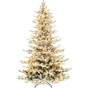 Romswi 7.5 ft Pre-lit Snow Flocked Artificial Christmas Tree with 450 Warm White LED Lights PR & PVC Tips