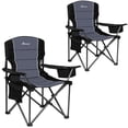 thumbnail image 1 of Romswi Oversized Folding Camping Chair, 450lbs Heavy-Duty Portable Outdoor Chair with Padded Back, Adjustable Armrest, Cooler Bag, Side Pockets, Foldable Fishing Lawn Chair for Camping, 2 Pack, Black, 1 of 7