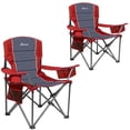 thumbnail image 1 of Romswi Oversized Folding Camping Chair, 450lbs Heavy-Duty Portable Outdoor Chair with Padded Back, Adjustable Armrests, Cooler Bag & Storage, Foldable Fishing Lawn Chair for Camping, 2-Pack, Red, 1 of 7
