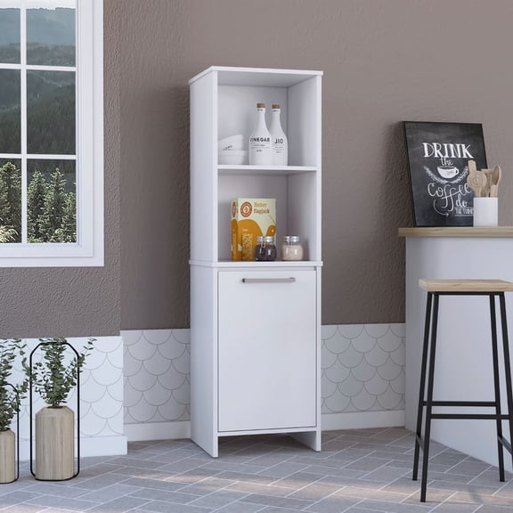 Romulo Kitchen Pantry, Two External Shelves, Single Door Cabinet, Two Interior Shelves, White