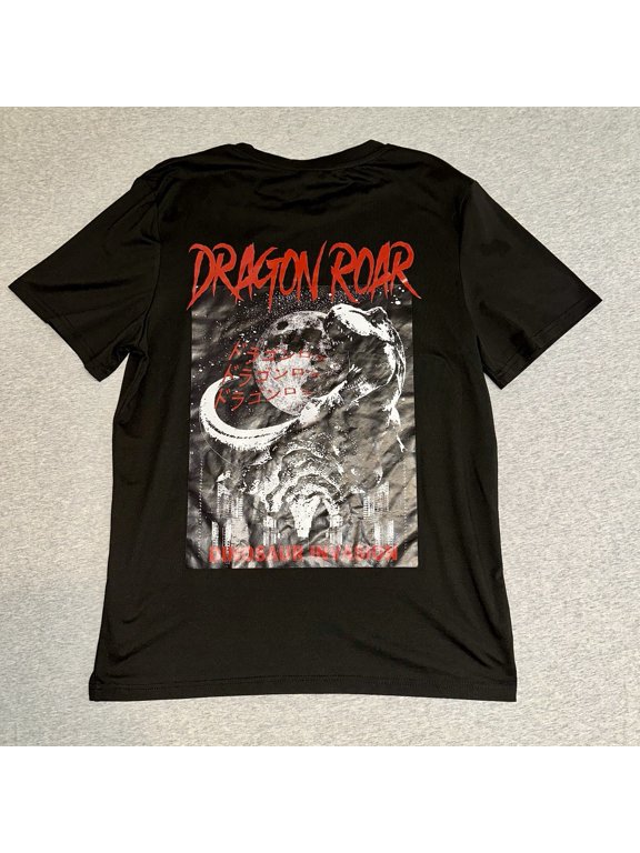 Romwe Dragon Roar Dinosaur Invasion Graphic T-Shirt Black Red Mens Small