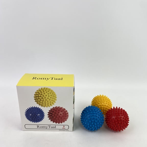 RomyTual Massage balls,Spiky Massage Balls for Feet, Back,Hands, Muscles - Firm, Medium and Soft Spiked Massager Rollers for Plantar Fasciitis, Exercise,Neuro-Balance, Physical Therapy, 3-inch
