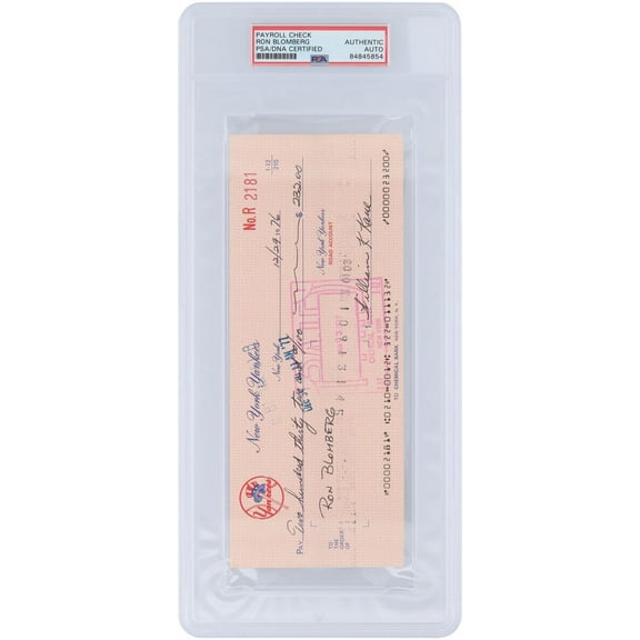 Ron Bloomberg New York Yankees Autographed Check from December 29, 1976 - PSA 48445854 - Fanatics Authentic Certified