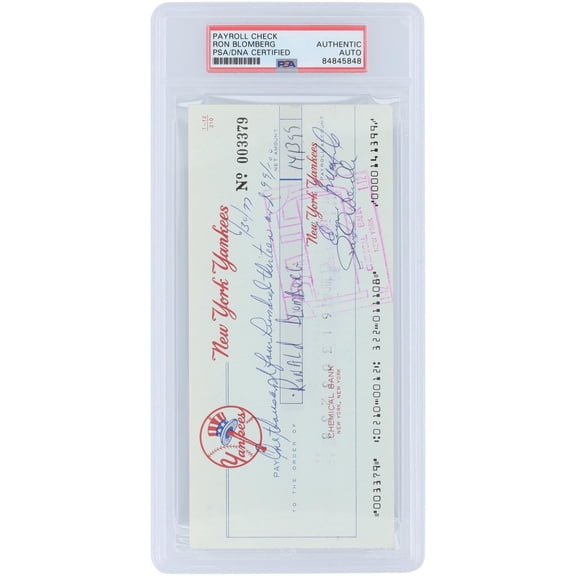 Ron Bloomberg New York Yankees Autographed Check from June 30, 1977 - PSA 84845848 - Fanatics Authentic Certified