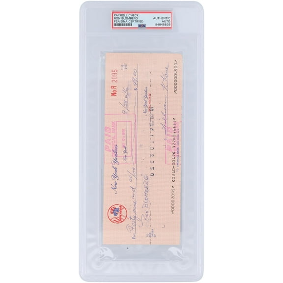 Ron Bloomberg New York Yankees Autographed Check from September 28, 1976 - PSA 84845839 - Fanatics Authentic Certified