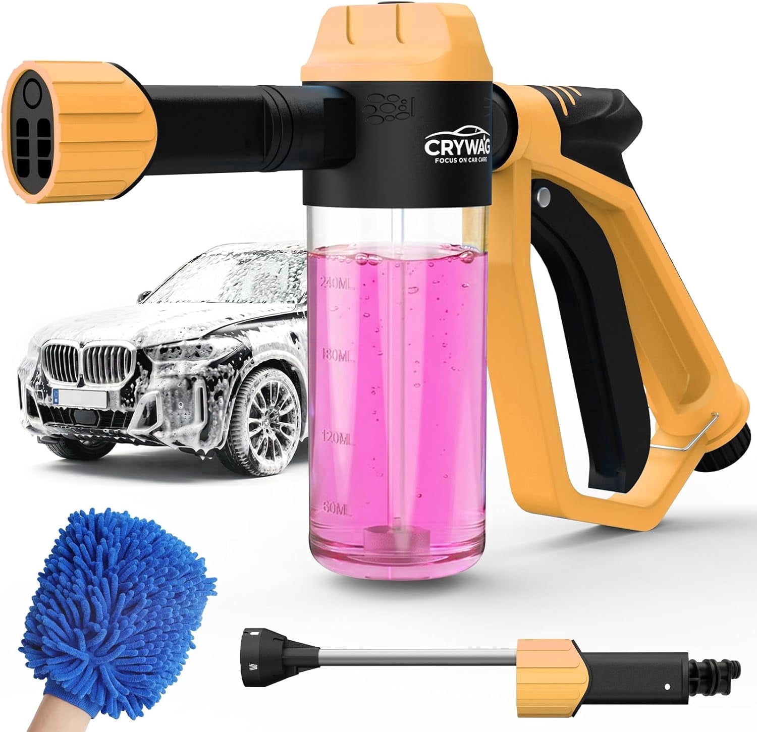 Ron Car Wash Foam Gun for Garden Hose, Foam Cannon Kit with Wash Mitt, 3 Spray Modes