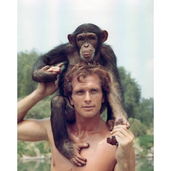 Ron Ely Portrait as Tarzan With Cheetah On His Shoulder 24x36 HD Aluminum Art