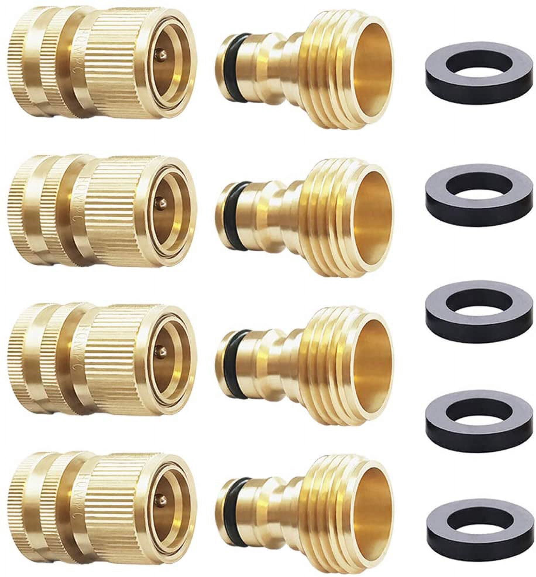 Ron Garden Hose Quick Connect: Solid Brass — Leak-Proof — Heavy Duty Fitting | Car Wash / Garden for Ladies & Gentlemen & Homeowners(4 Sets)