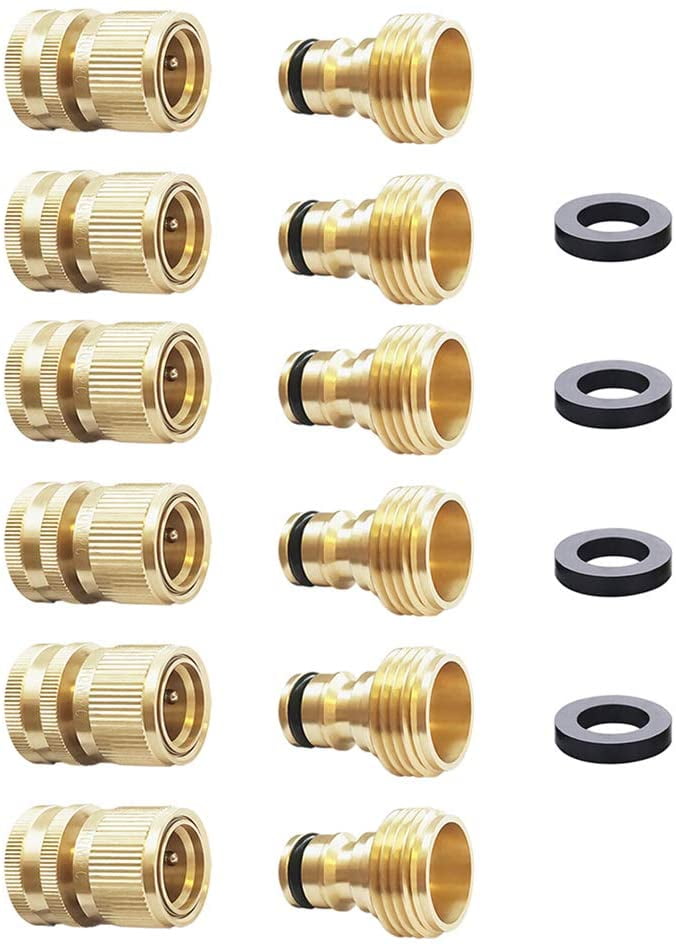 Ron Garden Hose Quick Connect: Solid Brass — Leak-Proof — Heavy Duty Fitting | Car Wash / Garden for Ladies & Gentlemen & Homeowners(6 Sets)