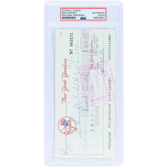 Ron Guidry New York Yankees Autographed Check from April 15, 1977 - PSA 84845801 - Fanatics Authentic Certified