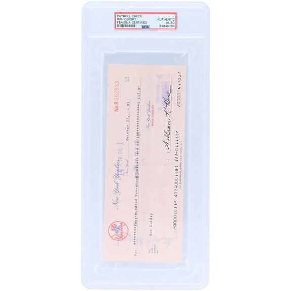 Ron Guidry New York Yankees Autographed Check from October 27, 1981 - PSA 84845794 - Fanatics Authentic Certified