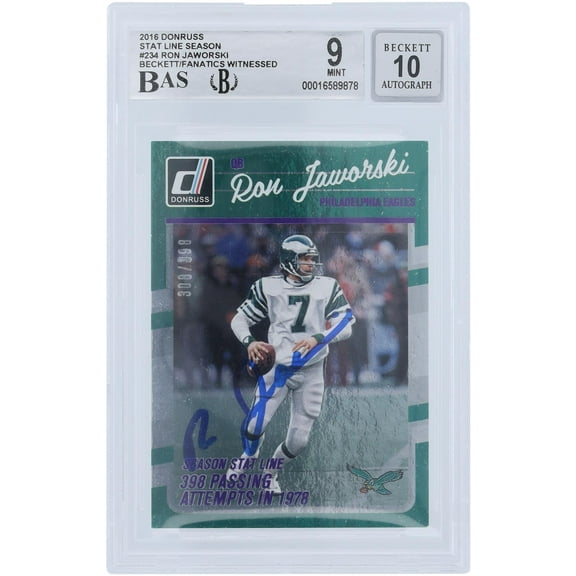 Ron Jaworski Philadelphia Eagles Autographed 2016 Panini Donruss Season Stat Line #234 #/398 Beckett Fanatics Witnessed Authenticated 9/10 Card - Fanatics Authentic Certified