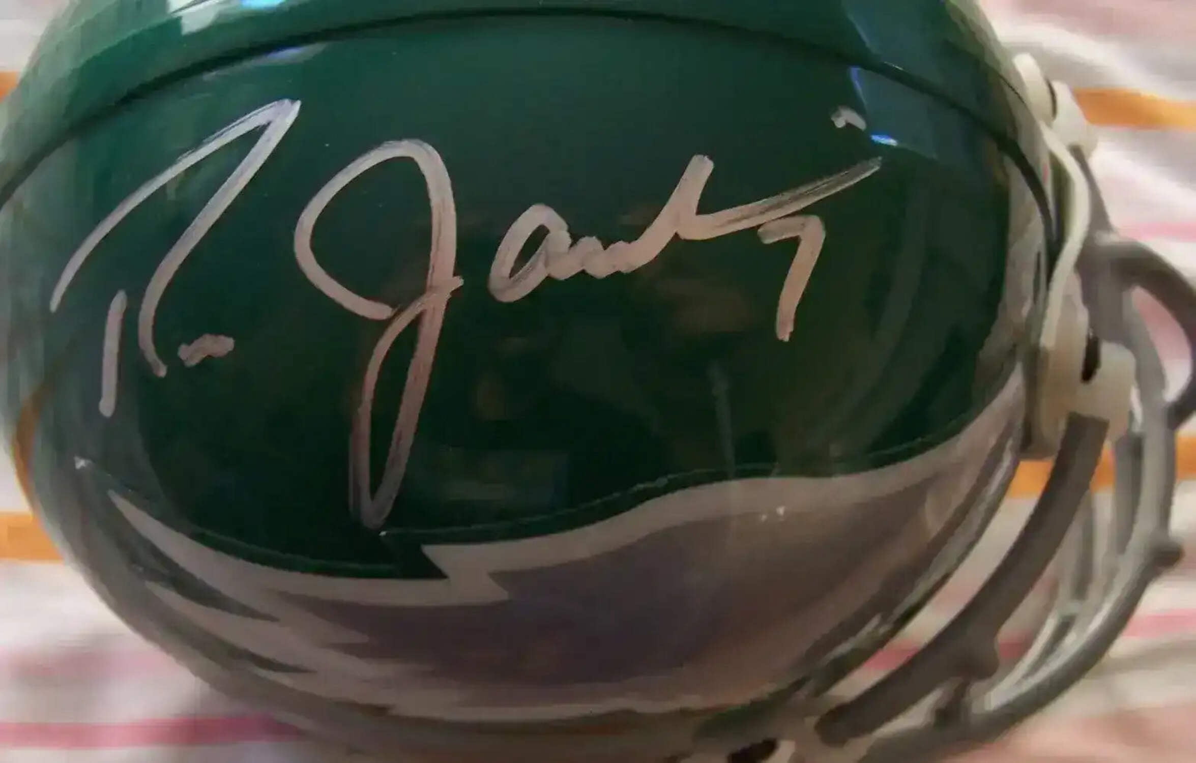 Ron Jaworski  Seth Joyner signed Philadelphia Eagles retro mini helmet JSA