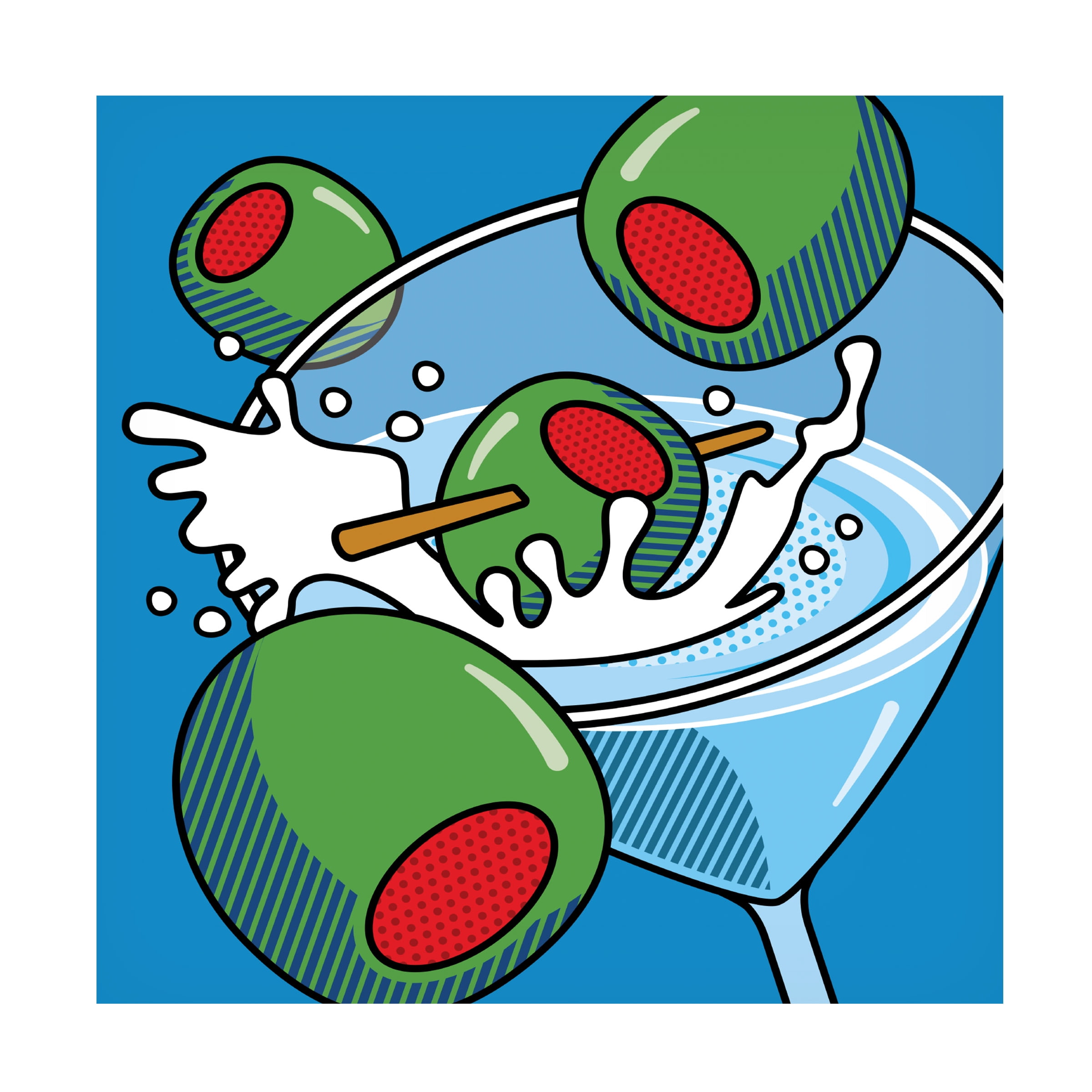 Ron Magnes 'Martini With Olives On Blue' Canvas Art