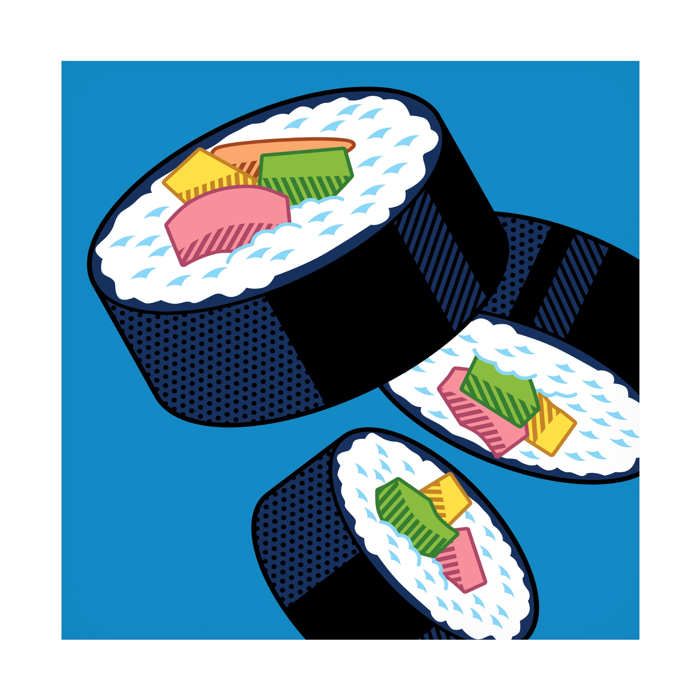 Ron Magnes 'Sushi Rolls On Blue' Canvas Art